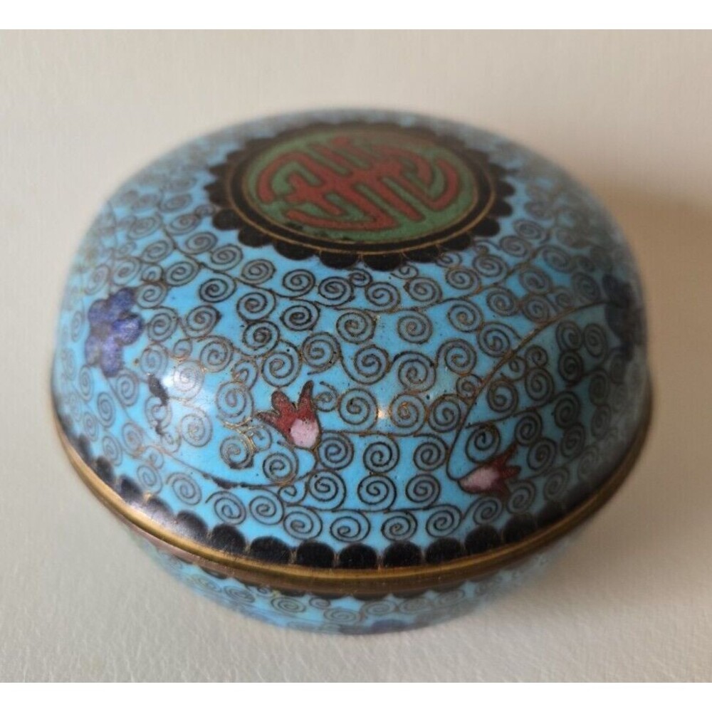 Early 19th Century Cloisonné Seal Paste Box / Vintage Enamel Jewelry Trinket Box